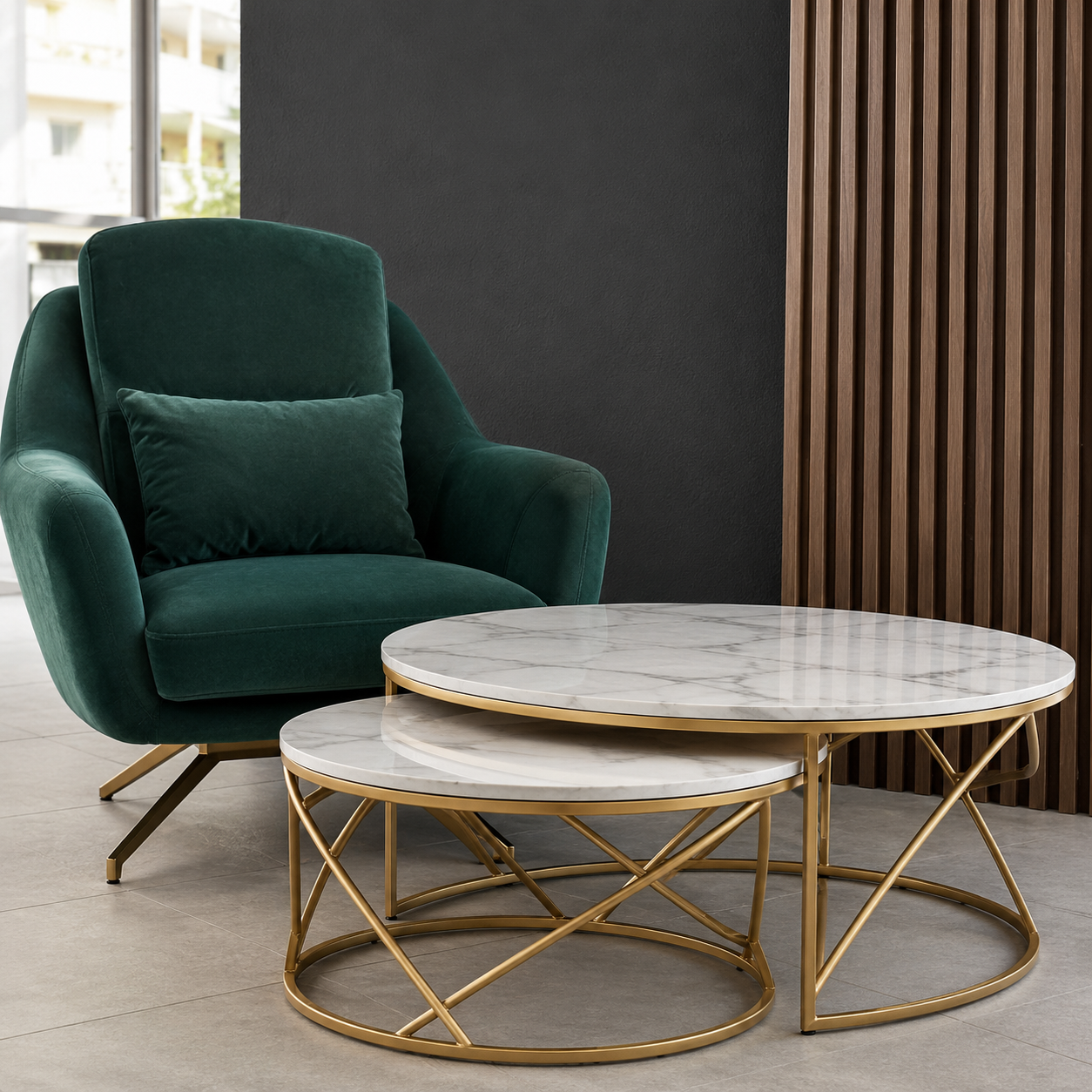 Fauteuil vert avec revêtement d’aspect velours