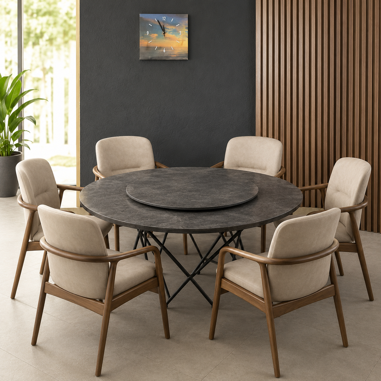Table ronde Monaco avec plateau central tournant
