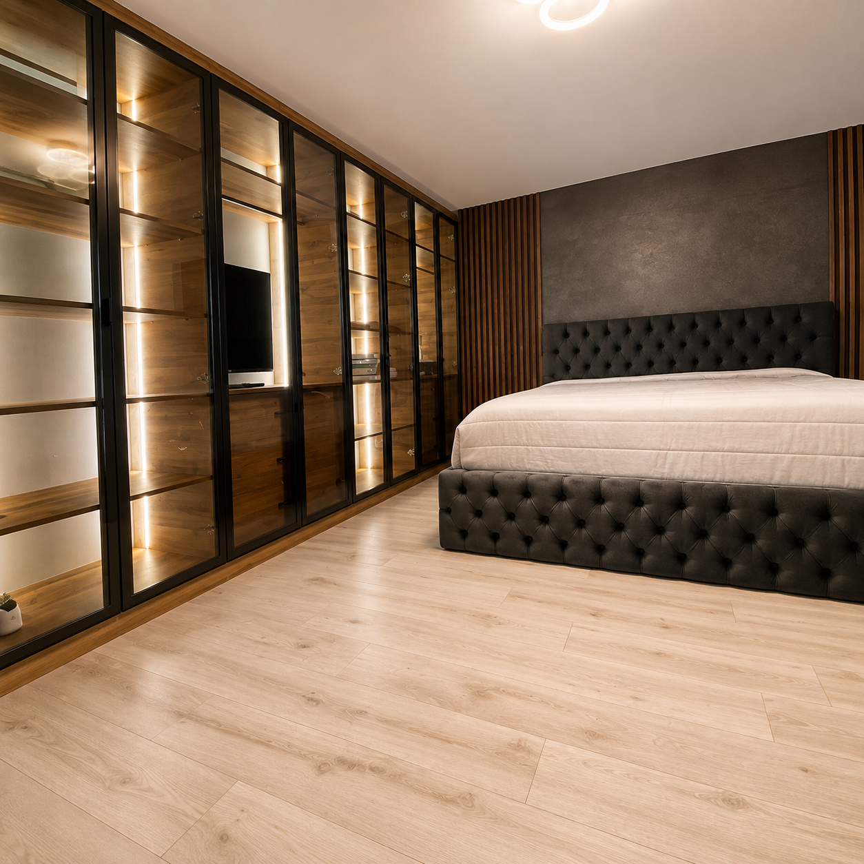 Dressing vitré fumé avec éclairage intérieur