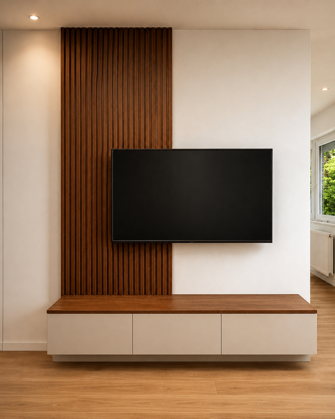 Meuble TV Roma suspendu avec tasseaux bois