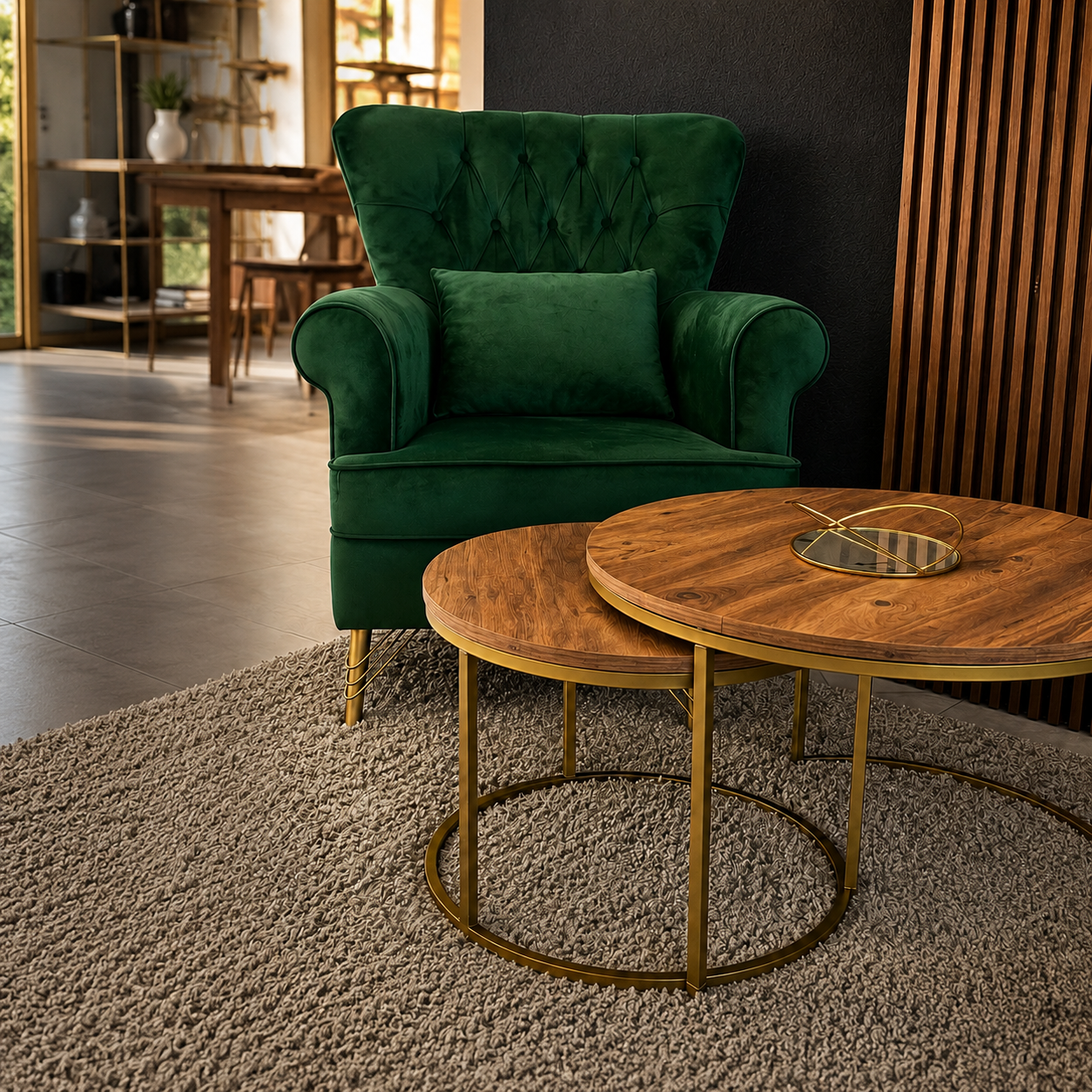 Fauteuil Émeraude avec tables Noyer Gold